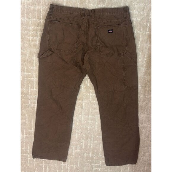 Dickies Brown Carpenter Pants Mens 36x32 Duck Canvas Workwear Utility Trousers - Picture 2 of 3